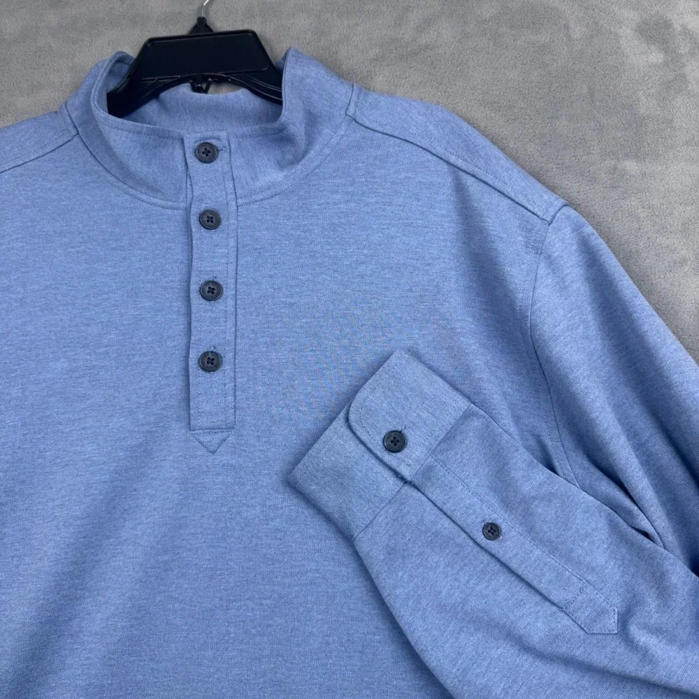 Brooks Brothers Mens 2XL Light Blue Mock Neck‎ Henley Pullover Long Sleeve Shirt